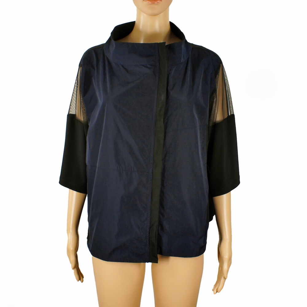Sun Kim Frida Navy Blue Black 3/4 Semi Sheer Sleeve Detail Jacket